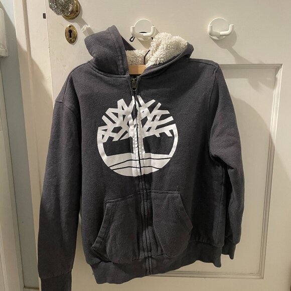 Timberland Zipper up Winter Hoodie Jacket kids size M 10-12 Fleece Lined - Picture 2 of 7